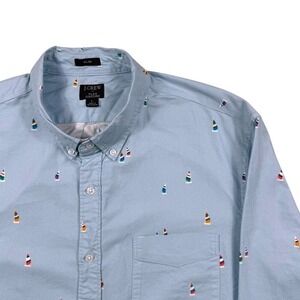 J.Crew Flex Oxford Slim Fit Shirt Mens Large Light Blue Sailboat